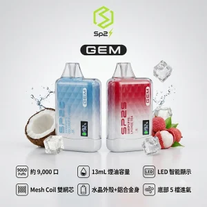 一次性電子煙｜SP2S 思博瑞 GEM｜9000口 13mL 智慧螢幕 型別-C可充電